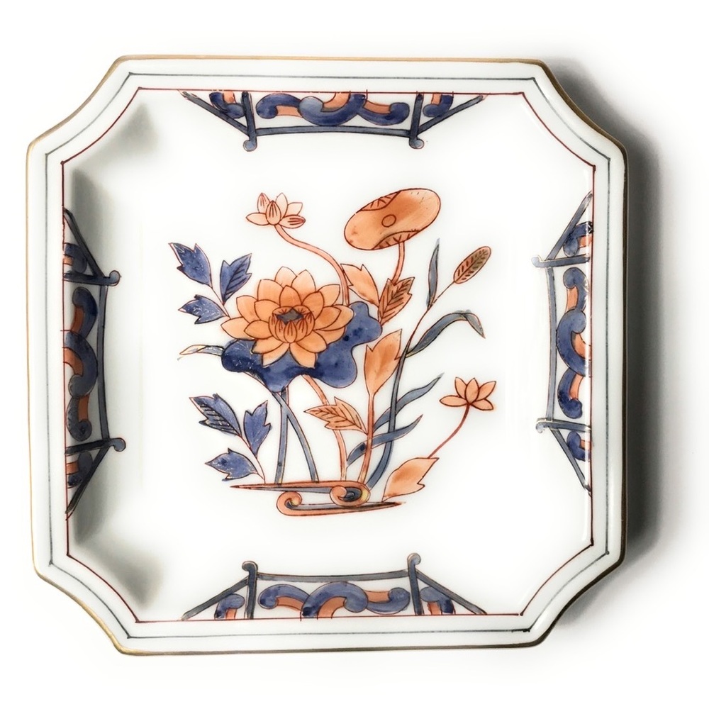 Andrea by Sadek Floral Square Porcelain Dish 8” Imari-Style Hand-Painted Design